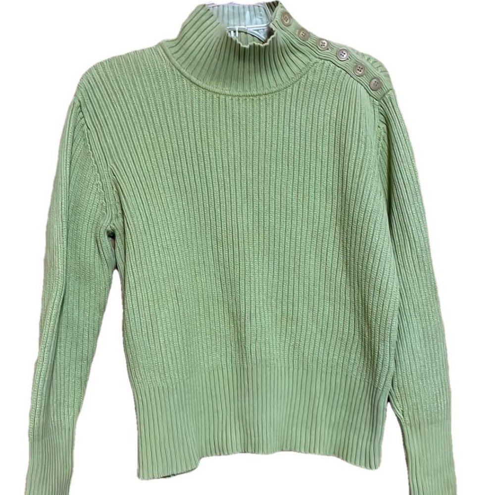 J. Jill Lime Green Ribbed Mock Neck Women's Sweater Size Large Cotton